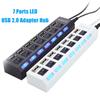 Portable LED Indicator Ports USB 2 Adapter Light 7 Charge Hub with Switch
