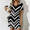 Summer Fashion Women's V Neck Short Sleeve Retro Geometric Pattern Printed Dress Sex Short Skirt Dresses