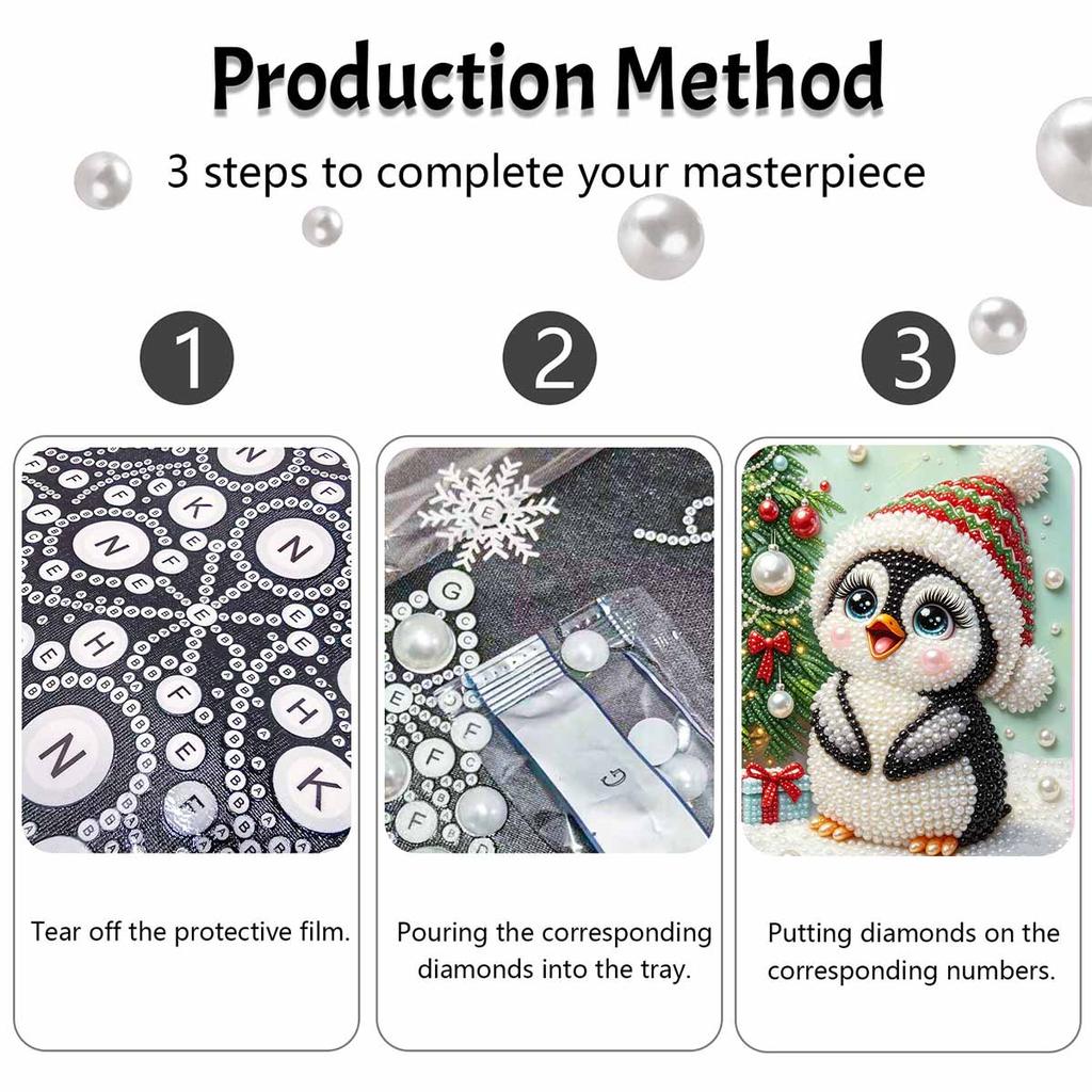 Frameless Pearl Painting Kit Cute Penguin Aesthetic Wall Art DIY Sparkling Bead Canvas Room Decor Creative Craft