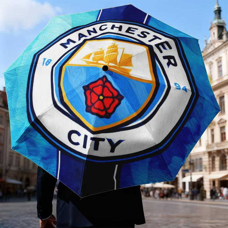 1 Stück Manchester City F.C. Bedruckter Regenschirm Faltbarer Regenschirm, Automatischer Regenschirm 8-Speichen für Reisen, Camping Fan-Geschenke Weihnachtsgeschenke