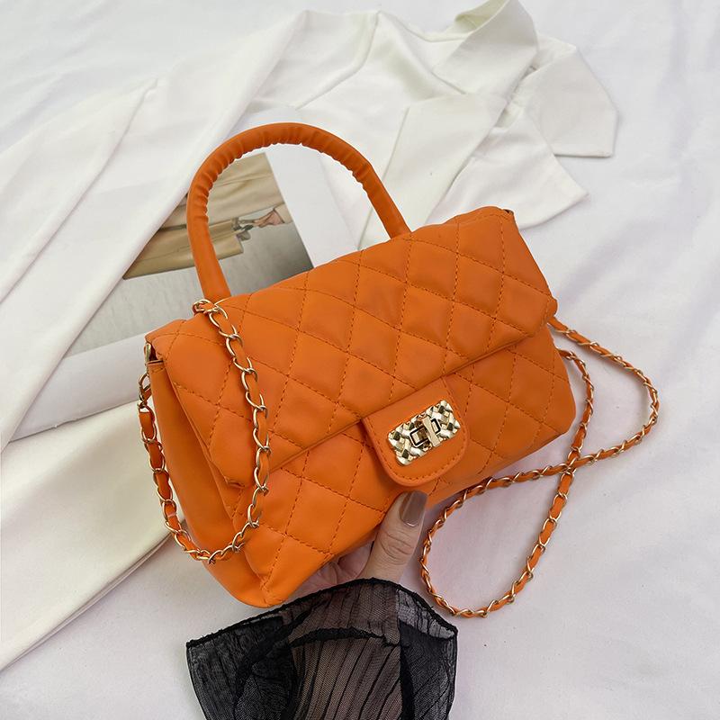 

Маленькая сумка с вышивкой ромбами, женская летняя модная сумка-мессенджер с цепочкой, популярная текстура, портативная маленькая квадратная сумка оранжевый