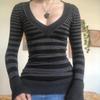 Gestreifter Damen V-Ausschnitt Strickpullover Mit Langen Ärmeln Für Den Street Style