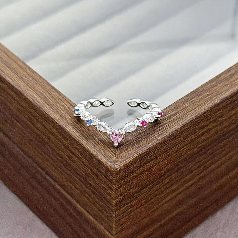 Light Luxury Sweet Cool Pink Cute Full Diamond Zir*****Pening Adjustable Ring Niche Design High-End Ring Woman