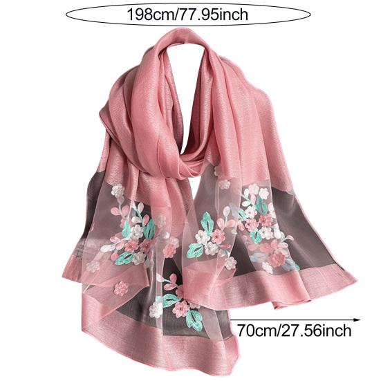 Faux Silk Scarf with Beading Embroidered Crabapple Flower Design Women Versatile Shawl Comfortable Imitation Silk Scarf