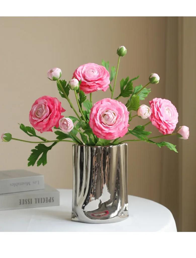 5 Stück Feuchtigkeitsspendend 3-köpfig Tau Lotus Pfingstrose Echte Haptik Künstliche Blumen Luxus Heim Tischdekoration Kunstblumen Hochzeitsdekoration