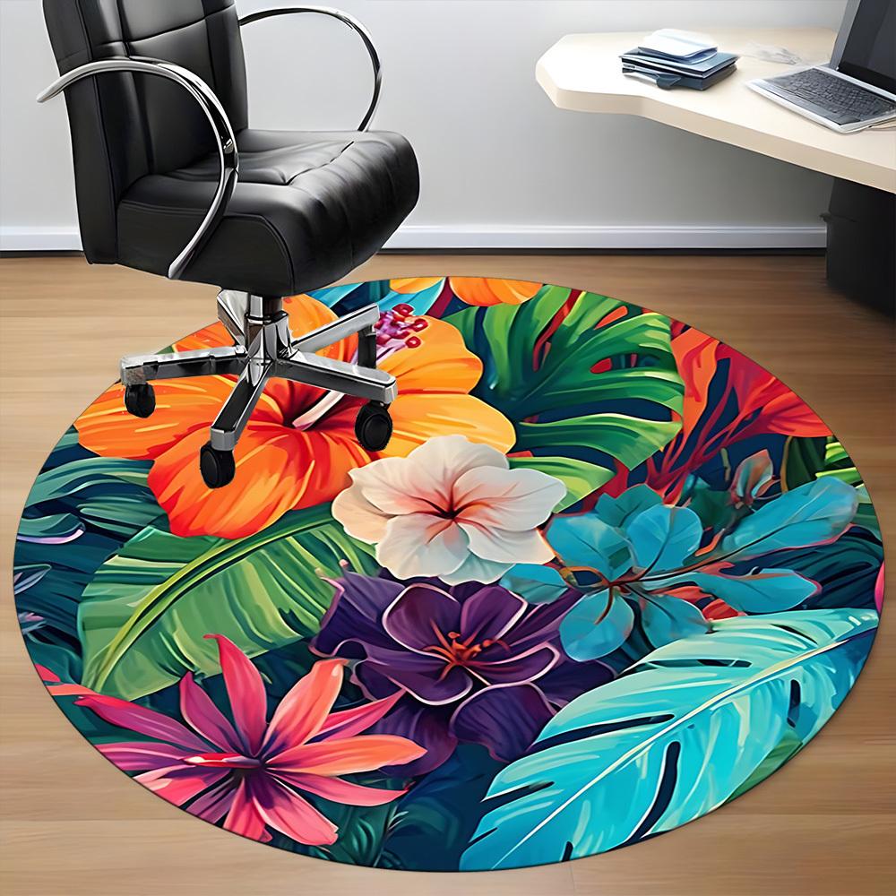 1 Stück Tropische Blumen Büro Runder Teppich, Unter Bürostühlen Schlafzimmer Wohnzimmer Heimdekoration, Raumdeko