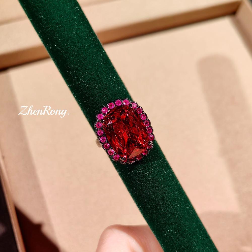 Fashion Women Jewelry Set Diamond Garnet Pendant Necklace Red Gemstone Ring Earrings Simple Elegant Luxury Accessories