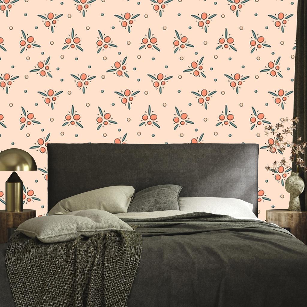Wallpaper Small Flowers Cream and Beige for Living Room and Bedroom 50x1000