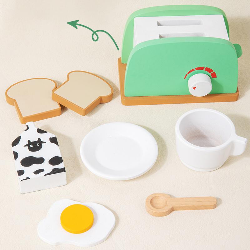 Wooden Kitchen Pretend Play Set Montessori Simulation Plates Dishes Accessories Playset Toy for Toddlers Gifts Ages 3+