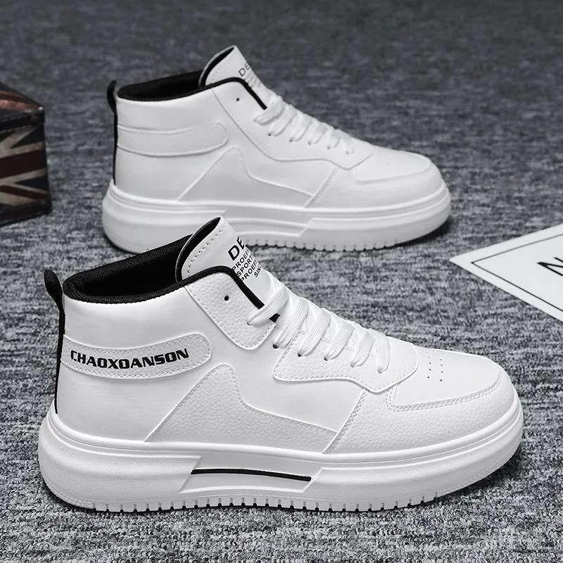 Men's Shoes New High-top Shoes Trendy Versatile White Shoes Thick-soled Sports Shoes Casual Shoes