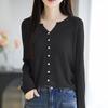 2026 Spring/Autumn Women's V-Neck Fine Wool Knit Cardigan - Long Sleeve, Solid Color, Loose Fit