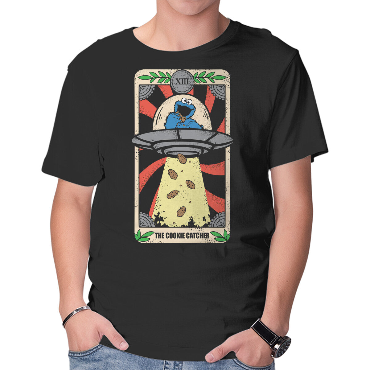 Unisex Crew Neck T-Shirt The Cookie Catcher Graphic Short Sleeve Casual Tee M