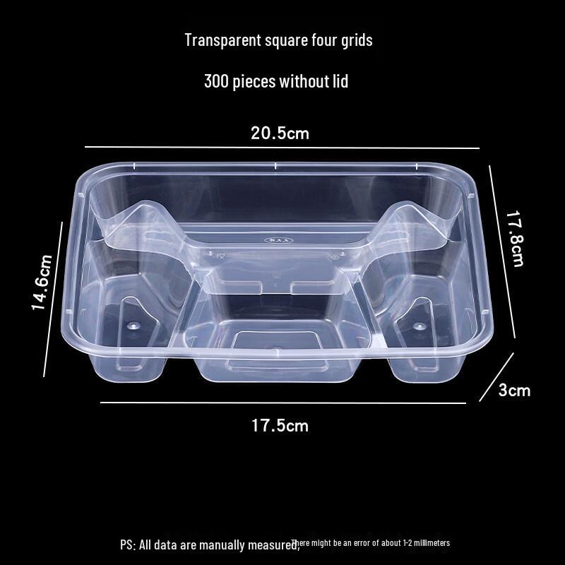 ZISIZ 1000ml 4-Compartment Disposable Plastic Lunch Box