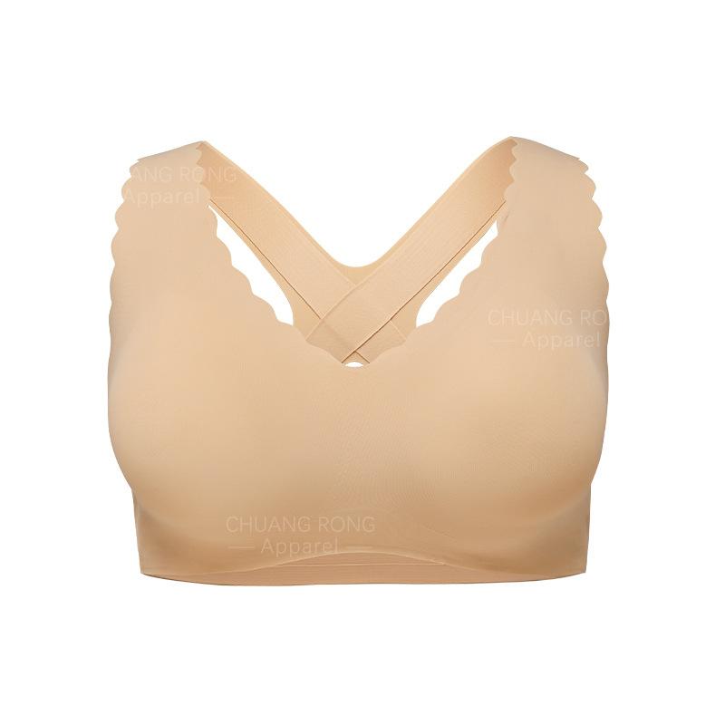 

Sexy wavy edge large size fat mm cross beautiful back thin comfortable breathable big chest small seamless underwear women s bra 4XL