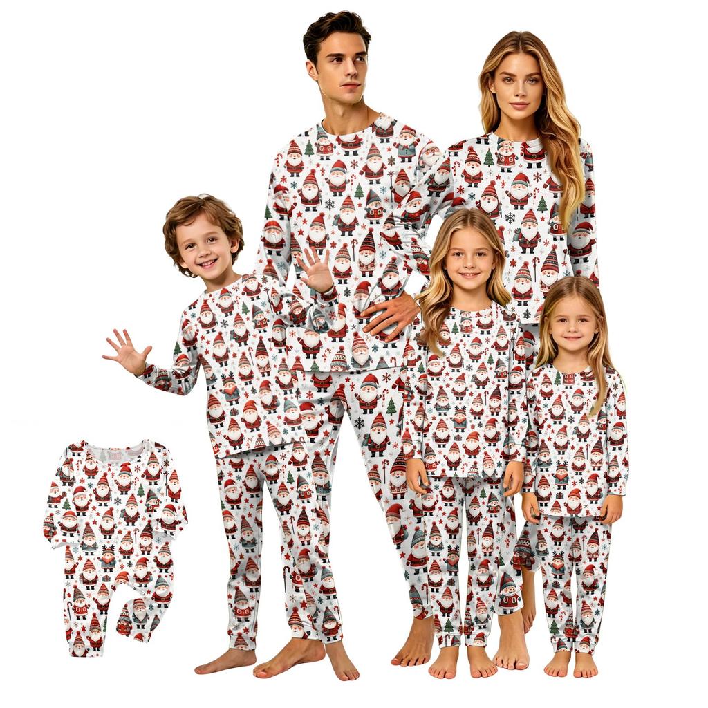 Parent-Child Christmas Print Pajama Set, Comfortable Long Sleeve Top and Pants Loungewear for Family