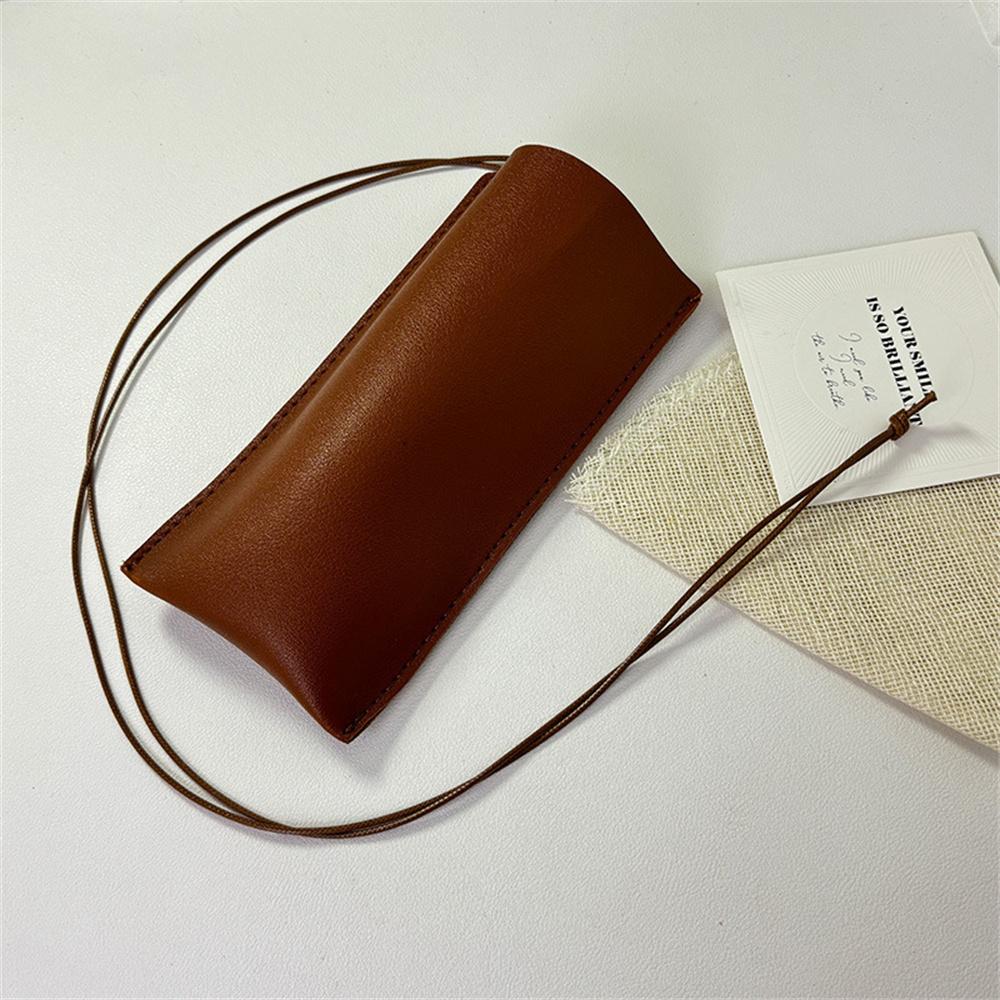 PU Leather Lanyard Glasses Bag Solid Color Hanging Neck Sunglasses Storage Bags Eyeglasses Holder Women Men Travel Eyewear Case
