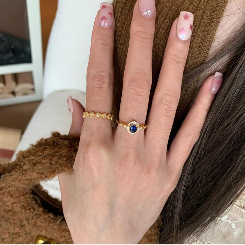 Elegant Royal Blue Geometric Zircon Ring For Women Versatile Adjustable Open Finger Design