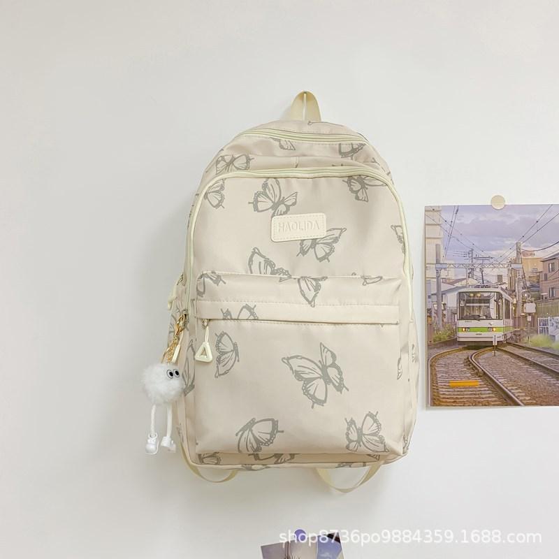 Schoolbag Japanese Ins Wind Butterfly Backpack Female, Junior High School Girls Student Schoolbag Large Capacity Travel Light Backpack