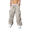 Men's and Women's Multi-pocket Overalls Couple Loose Tied Feet Solid Color Drawstring Casual Long Pants