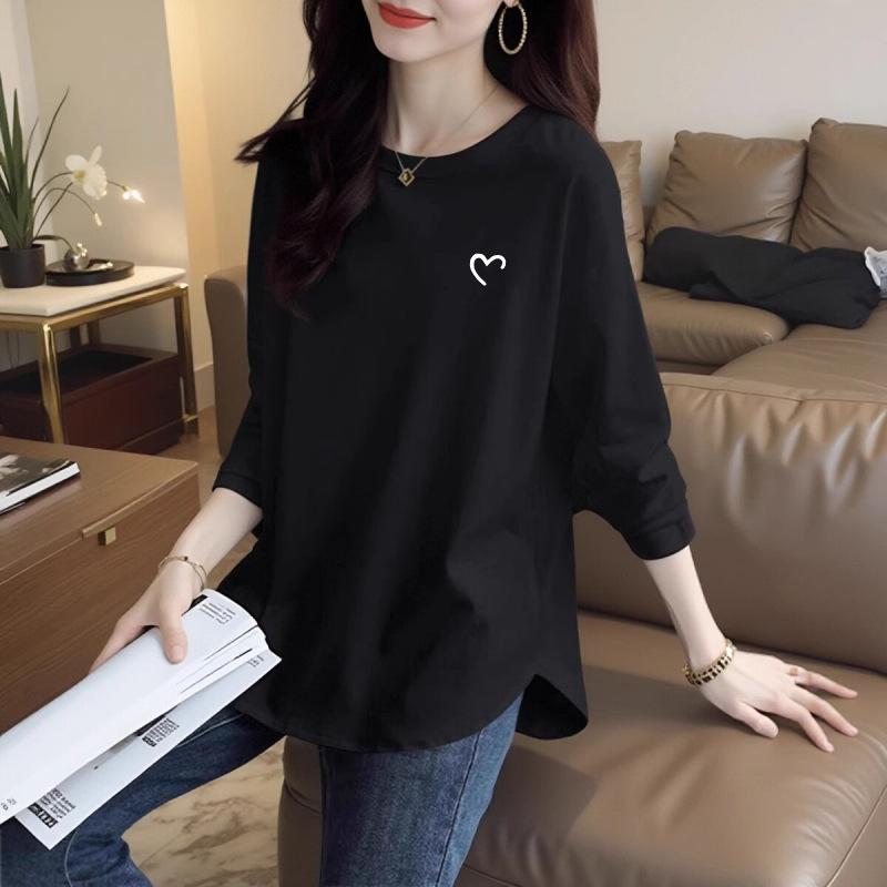 Spring and Autumn New Design Niche Base Shirt Curved Hem Top Pure Cotton Loose Long-sleeved T-shirt for Women