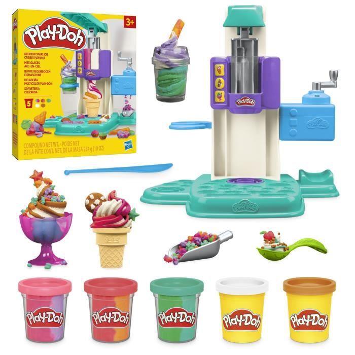Playdoh mes glaces arc-en-ciel, pâte à modeler, machine à crème glacée factice, 5 pots de 56 g et accessoires, dès 3 ans
