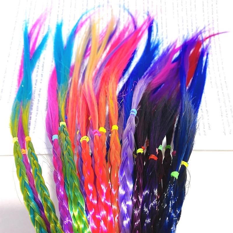 1pc Gradient Colorful Braid Synthetic Hair Ponytail Rope Tie Girl Princess Color Tail Wig Children's Styling Accessories Braider