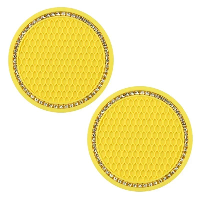 Car Non-slip Water Cup Pad Diamond Rhinestone Decor Rubber Round Mat Cup Holders Anti-skid Silicone Pads Auto Accessories