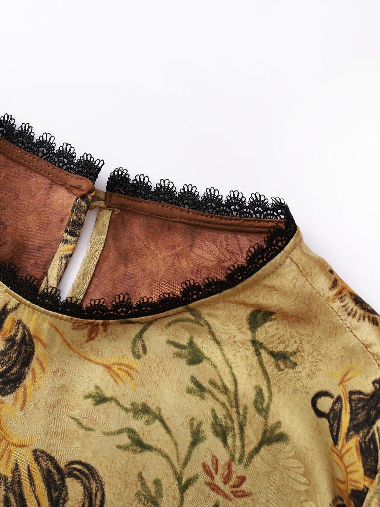 High-Quality Rayon Jacquard Patchwork Velvet Lace Women's Shirt - Early Spring, New Chinese Style