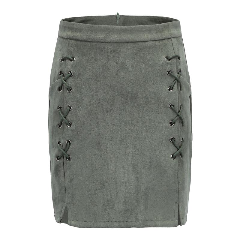 Women Zipper High Waist Bandage Chamois Solid Color Package Hip Mini Skirt