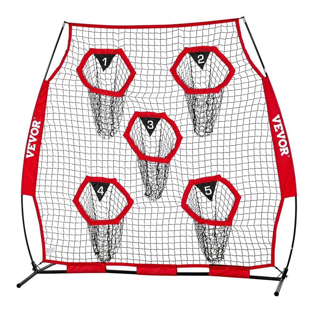 1828.8x1828.8mm Football Trainer Throwing Net, Training Throwing Target Practice Net with 5 Target Pockets, Knotless Net Includes Straps and Portable