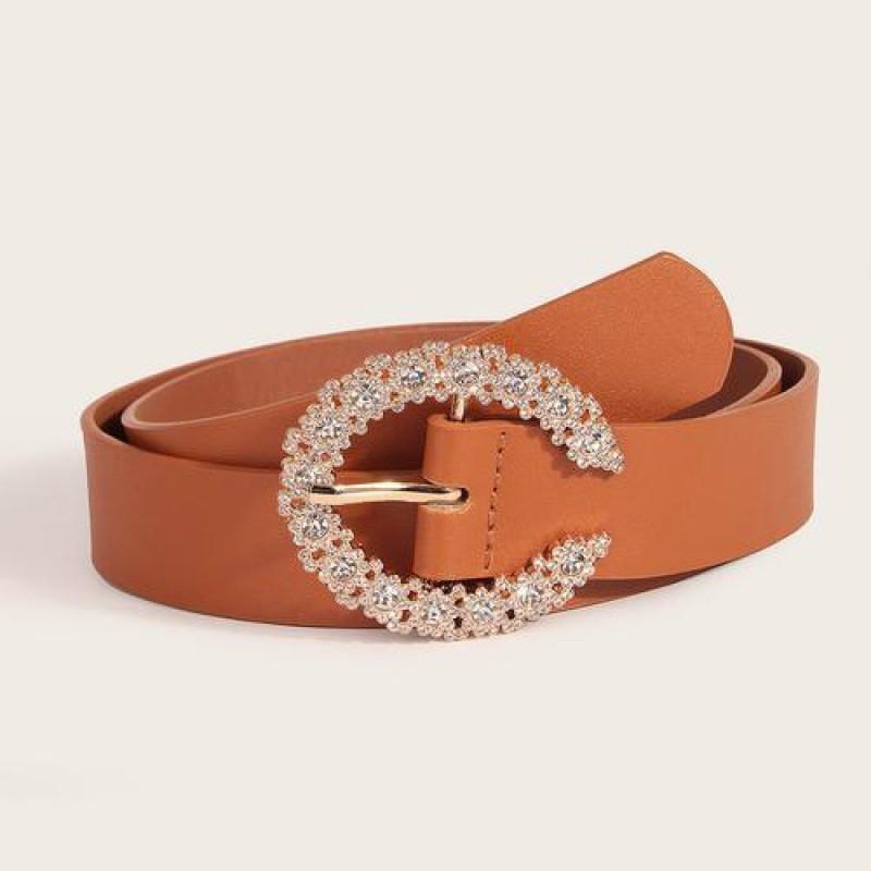 Stylish Black And Brown Rhinestone Buckle Pu Belt For Women Fashion Accessory