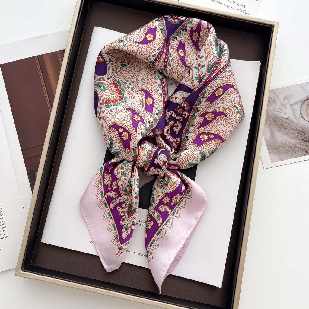 Luxury Print Shawl Square Scarf for Women Soft Satin Neckerchief Female Hair Bands Ribbon Headband Bandana 70X70CM