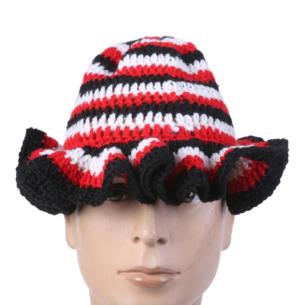 Handmade Crochet Bucket Hat for Woman Teen Outdoor Commute Fisherman Hat Ruffled Brim Winter Windproof Carnival Hat