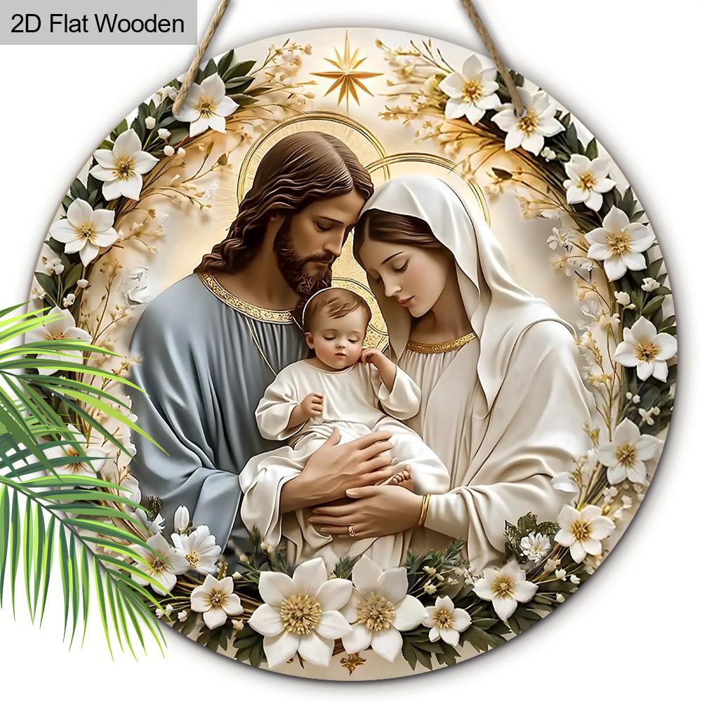 

5 шт. Очаровательная деревянная табличка с изображением вертепа в фермерском доме - круглая, 7,87 дюйма, дизайн венка для украшения Рождества и гостиной, идеальная идея для подарка 5pcs