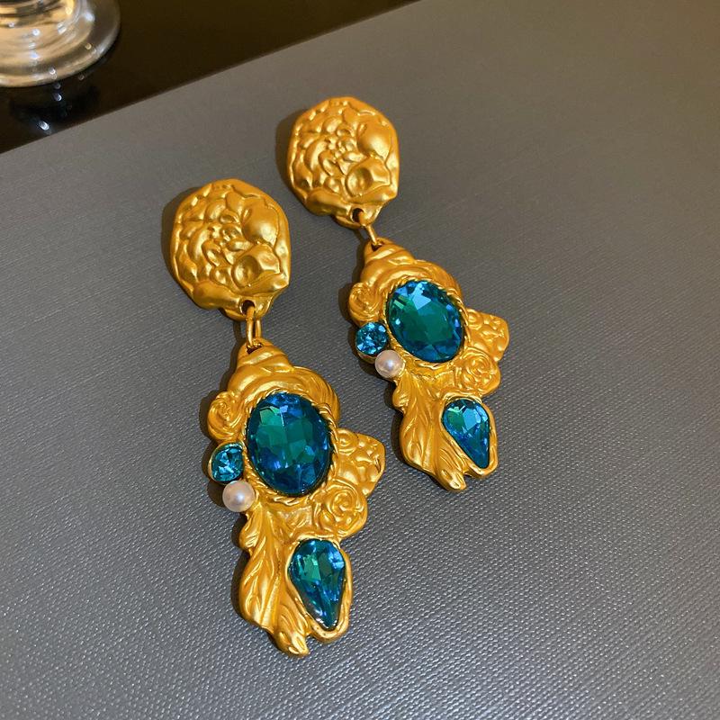Pendientes de Carrillón de Viento de Perla y Cristal de Aguja Plateada Vintage