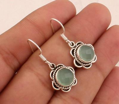 Aqua Chalcedony Gemstone Handmade Women Designer Solid 925 Sterling Silver Dangler Earring Gift For Her
