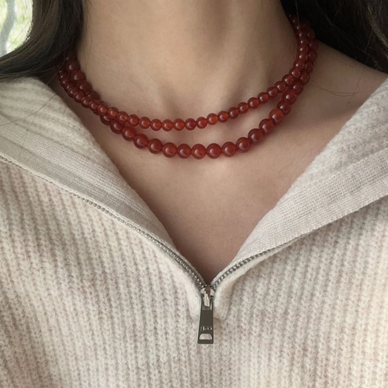 Mosxe [925silver] Red Onyx Necklace (2size)