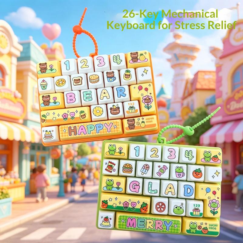 Fidget Keyboard Keychain Clicker Anti Stress Mini Portable 26 Grid Keycap Sensory Toy for Home Office Travel Party Favors
