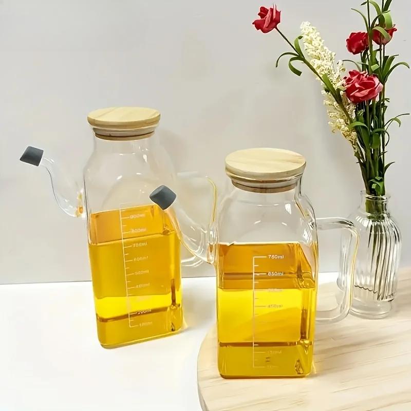 Kitchen Large Capacity Oil Bottle Soy Sauce Seasoning Bottle High Temperature Resistant Material With Bamboo Cover