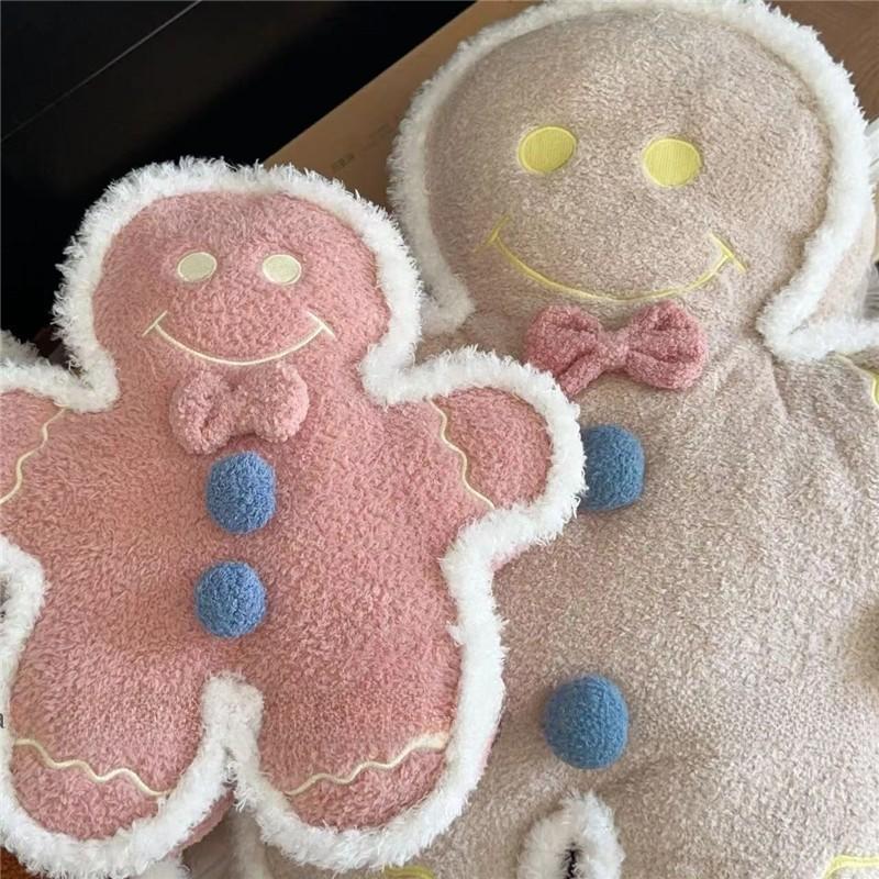 Soft Cute Gingerbread Man Plush Toy With Embroidered Cartoon Design For Girls Home Decor