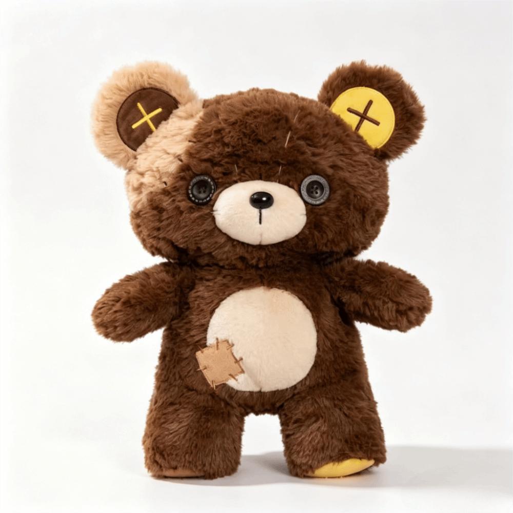 Soft Bear Plush Toy Patchwork Bear Stuffed Doll Kawaii Button Bear Plush Doll Birthday Gifts