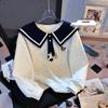 La Chapelle Cartoon Pony Embroidered Sailor Collar Top