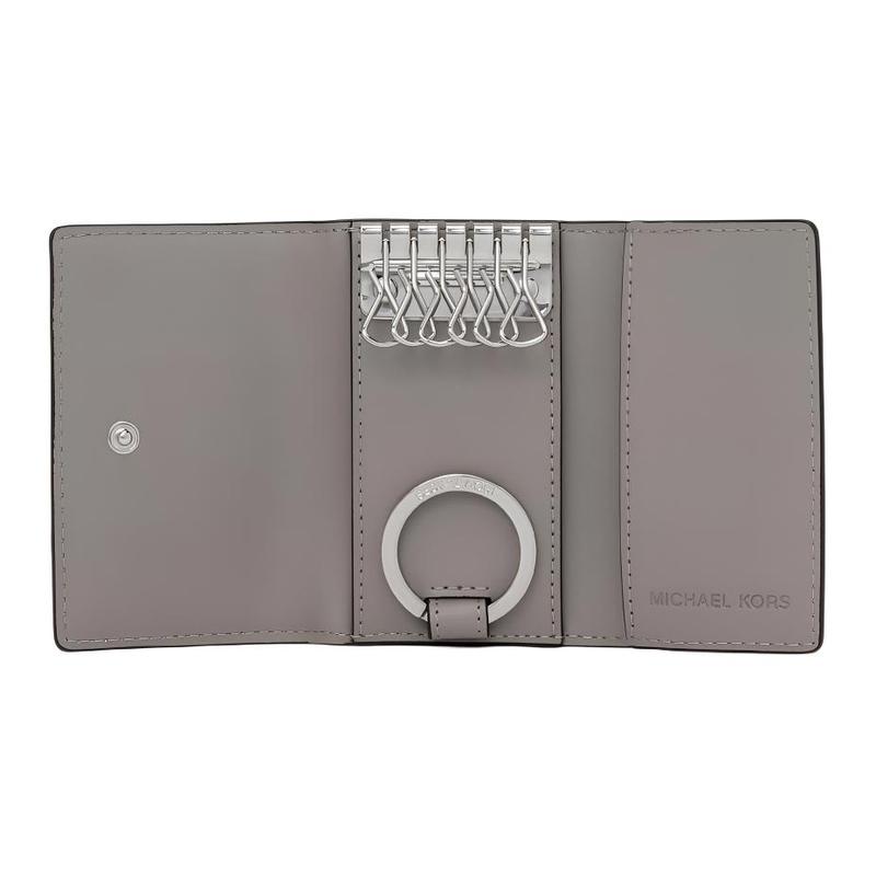Michael Kors Jet Set Travel Logo Classic Tri-Fold Coated Canvas Key Case Small Women's Optical White with Silver
