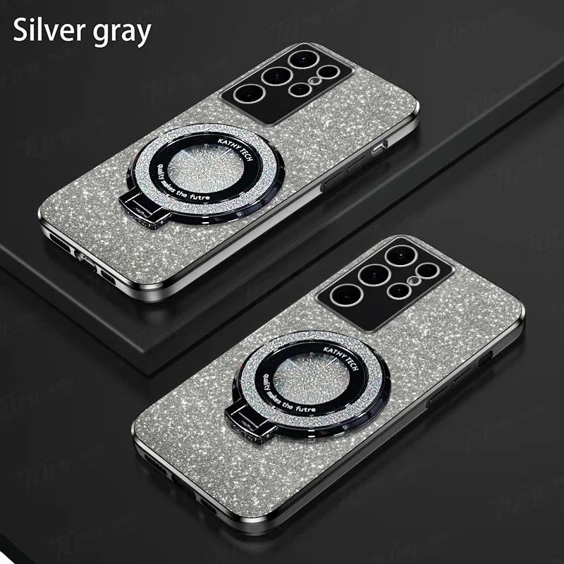 Luxury Glitter Magnetic Ring Stand Phone Case For Samsung S26 S25 Edge S24/23 Ultra Plus FE A57/37/27/17/07/56/36/26/16/06 Cover