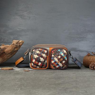 Damska torba ze skóry naturalnej, pleciona, w różnych kolorach, torba na aparat fotograficzny, losowy kolor, duża pojemność, na ramię, crossbody