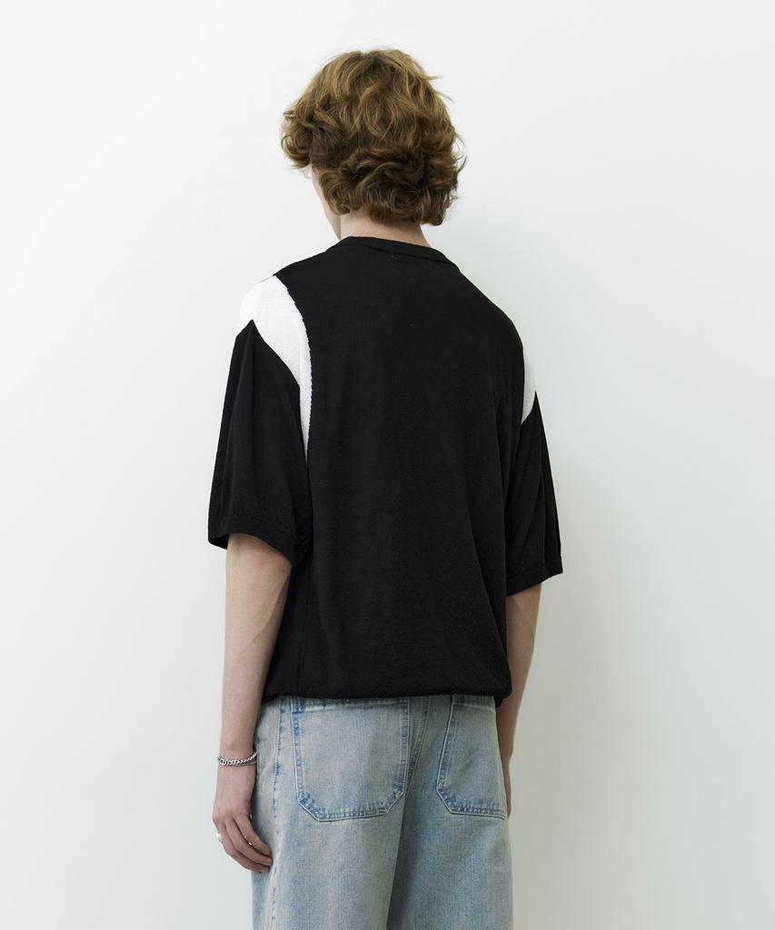 KNITTED Summer Varsity Short Sleeve Knit Tee Black