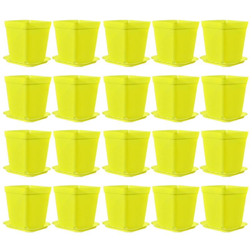 20 Stück/Set Süßigkeitenfarbe 7cm Quadratischer Mini-Blumentopf mit Untertasse Büro Schreibtisch Pflanzenzuchtbehälter Sukkulententopf Garten Baumschulen ZYF