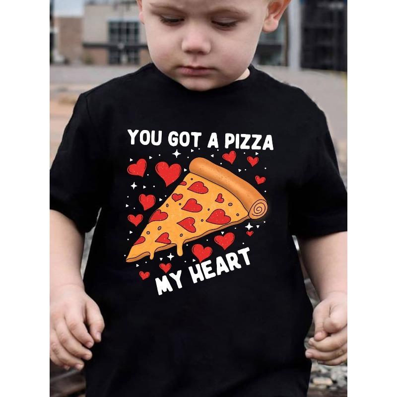 European sizes Children Boys' Funny "You Got a Pizza My Heart" T-Shirt - Pizza Slice & Heart Cartoon Print Casual Summer Short Sleeve Tee Suitable