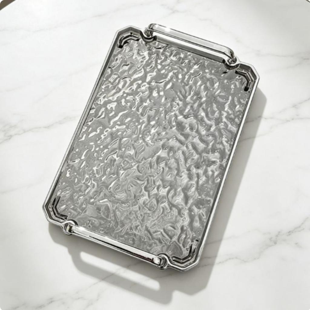 Water Wave Tray with Handles Versatile Rectangular Vanity Tray Clear Decorative Platter Bright Luxury Design for Living Room