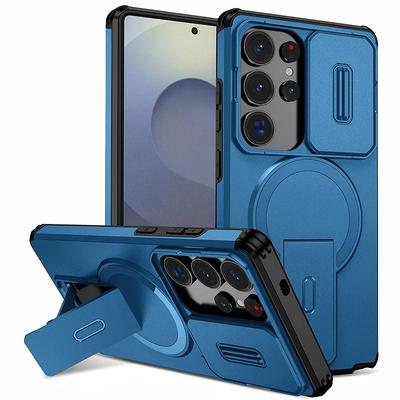 Slide Lens Protect Armor Magsafe Case for Samsung S25Edge S24 Ultra Plus Shockproof Hard PC+TPU Stand Cover for Galaxy S25FE S23